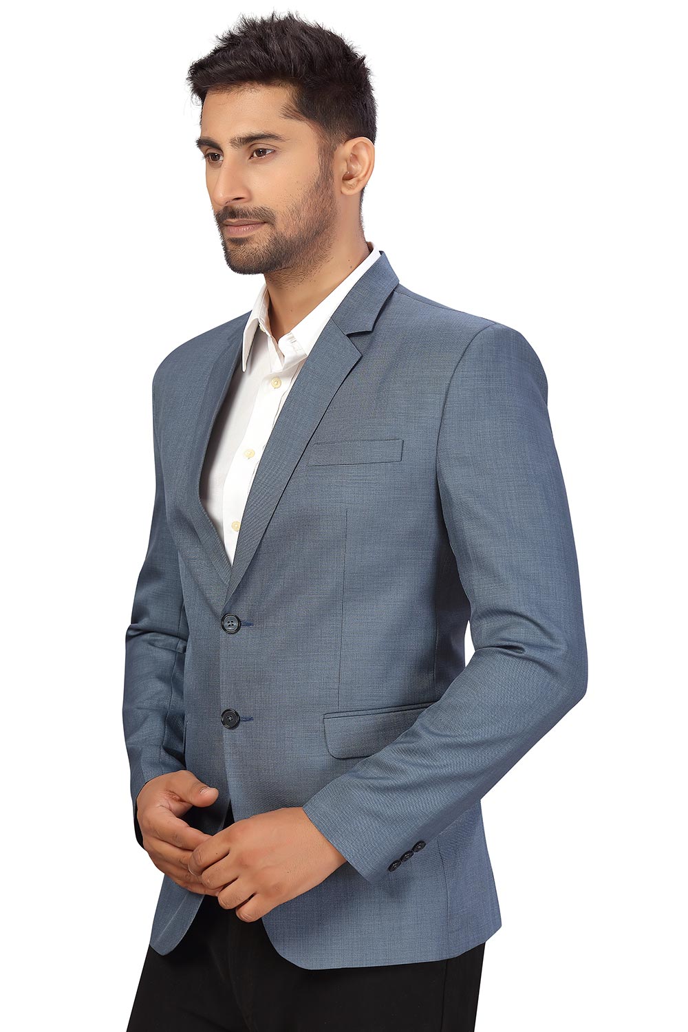 Buy Men's Suiting Fabric  Solid Blazer in Grey Online - Side