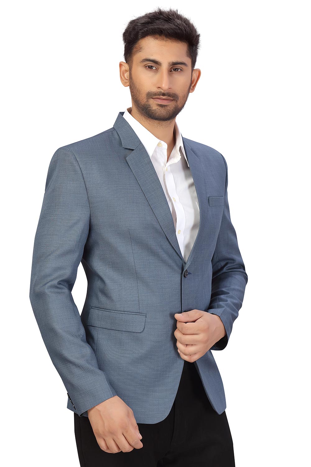 Buy Men's Suiting Fabric  Solid Blazer in Grey Online - Zoom In