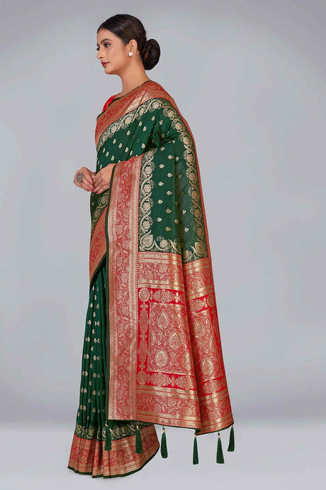 Dark Green Banarasi Silk woven Saree
