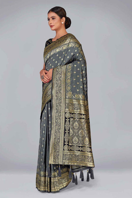 Grey Banarasi Silk woven Saree