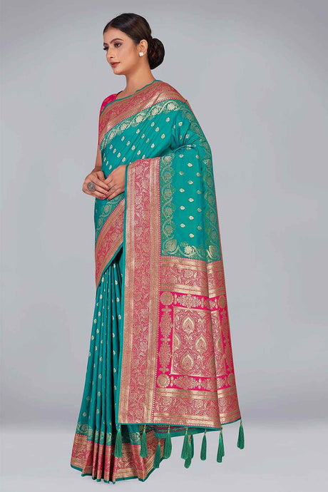 Turquoise Banarasi Silk woven Saree