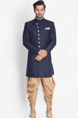 Buy Men's Art Silk  Solid Sherwani Set in Blue  Online