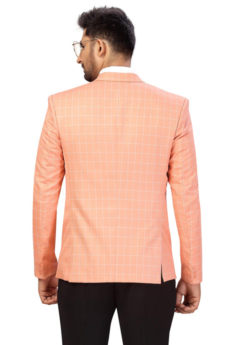 Buy Men's Checks Suiting Fabric  Checks Printed Blazer in Peach  Online - Back
