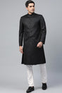 Buy Men's Art Silk  Solid Sherwani Set in Black Online - Back