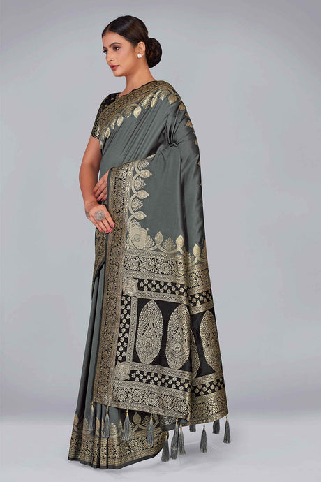 Grey Banarasi Silk Zari Woven Saree