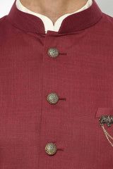 Buy Men's Art Silk  Solid Sherwani Set in Maroon  Online - Side