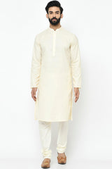 Buy Men's Art Silk  Solid Sherwani Set in Yellow  Online - Front