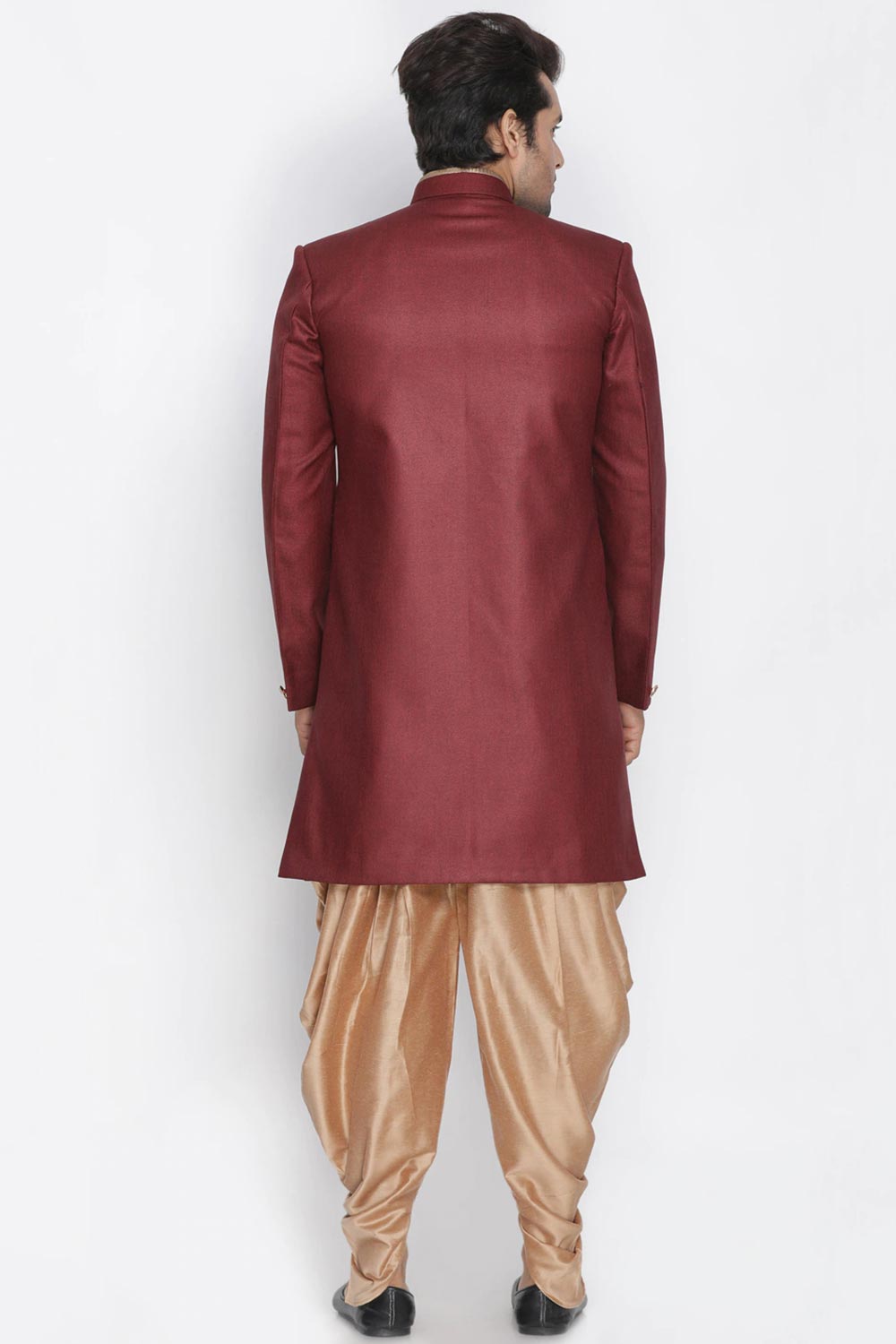 Buy Men's Art Silk  Solid Sherwani Set in Maroon  Online - Front