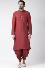 Buy Men's Silk Blend  Solid Sherwani Set in Rust  Online - Back