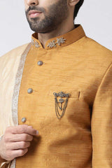 Buy Men's Silk Blend  Solid Sherwani Set in Rust  Online