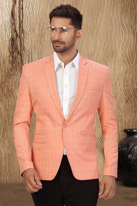Buy Men's Checks Suiting Fabric  Checks Printed Blazer in Peach  Online