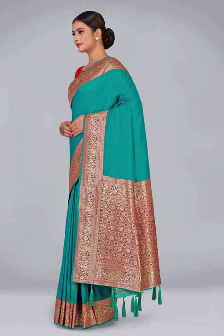 Turquoise Banarasi Silk Zari Woven Saree