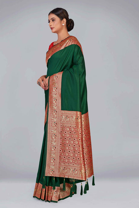Dark Green Banarasi Silk Zari Woven Saree