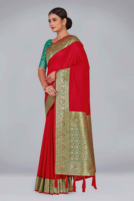 Red Banarasi Silk Zari Woven Saree