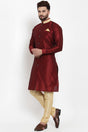 Buy Men's Silk Blend  Solid Kurta Set in Maroon  Online - Back