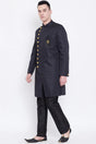 Buy Men's Art Silk  Solid Sherwani Set in Black  Online