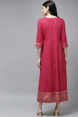 Pink Viscose Rayon Gotta Patti And Mirror Dress