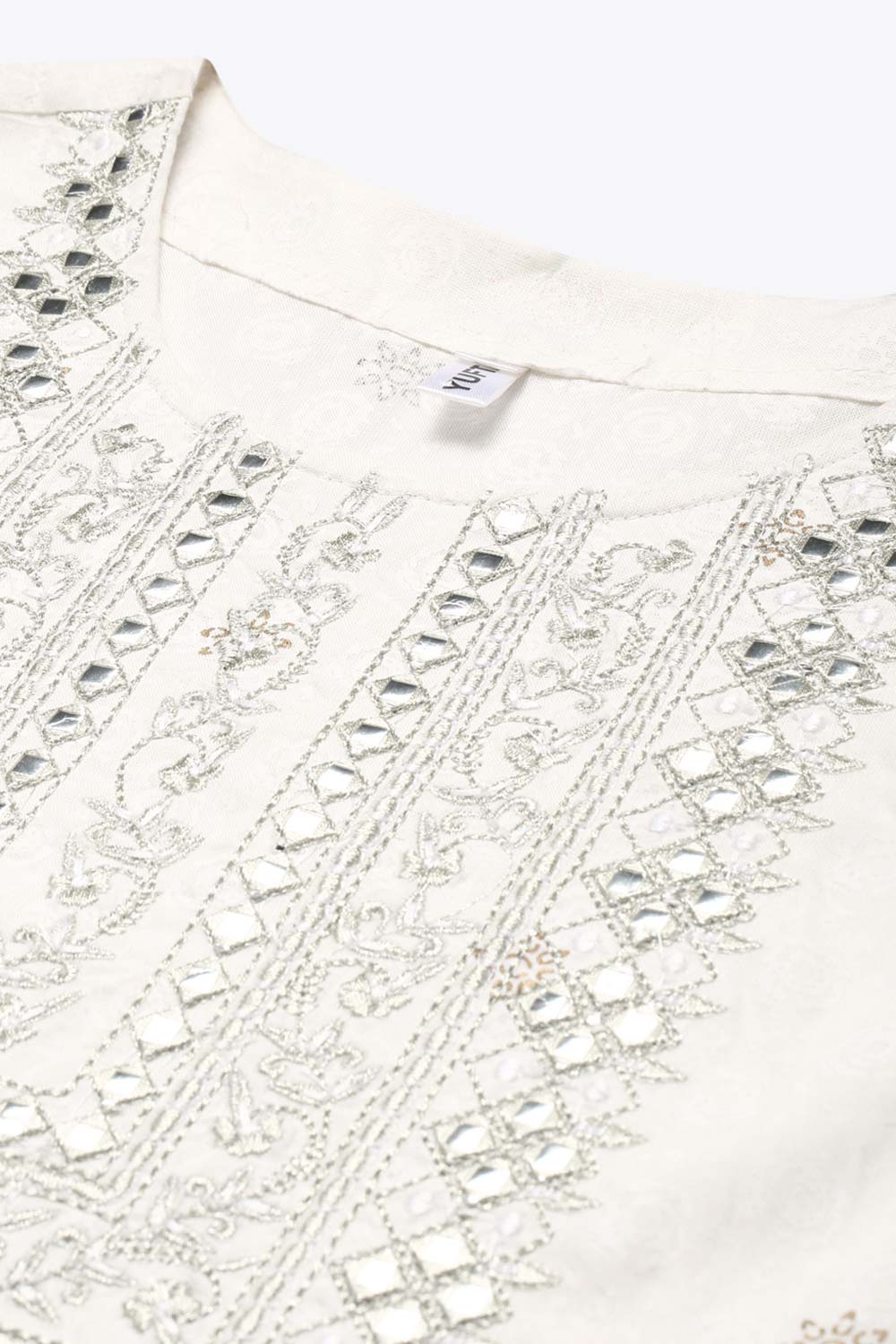White Viscose Rayon Embroidered And Gotta Patti And Mirror Dress