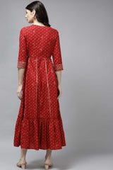 Red Viscose Rayon Embroidered And Gotta Patti And Mirror Dress