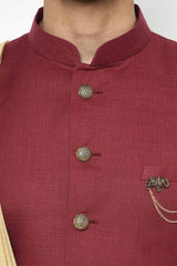 Buy Men's Art Silk  Solid Sherwani Set in Maroon  Online - Front