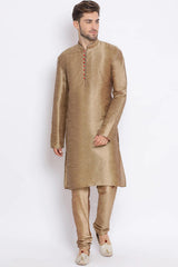 Buy Men's Art Silk  Solid Sherwani Set in Black  Online - Back