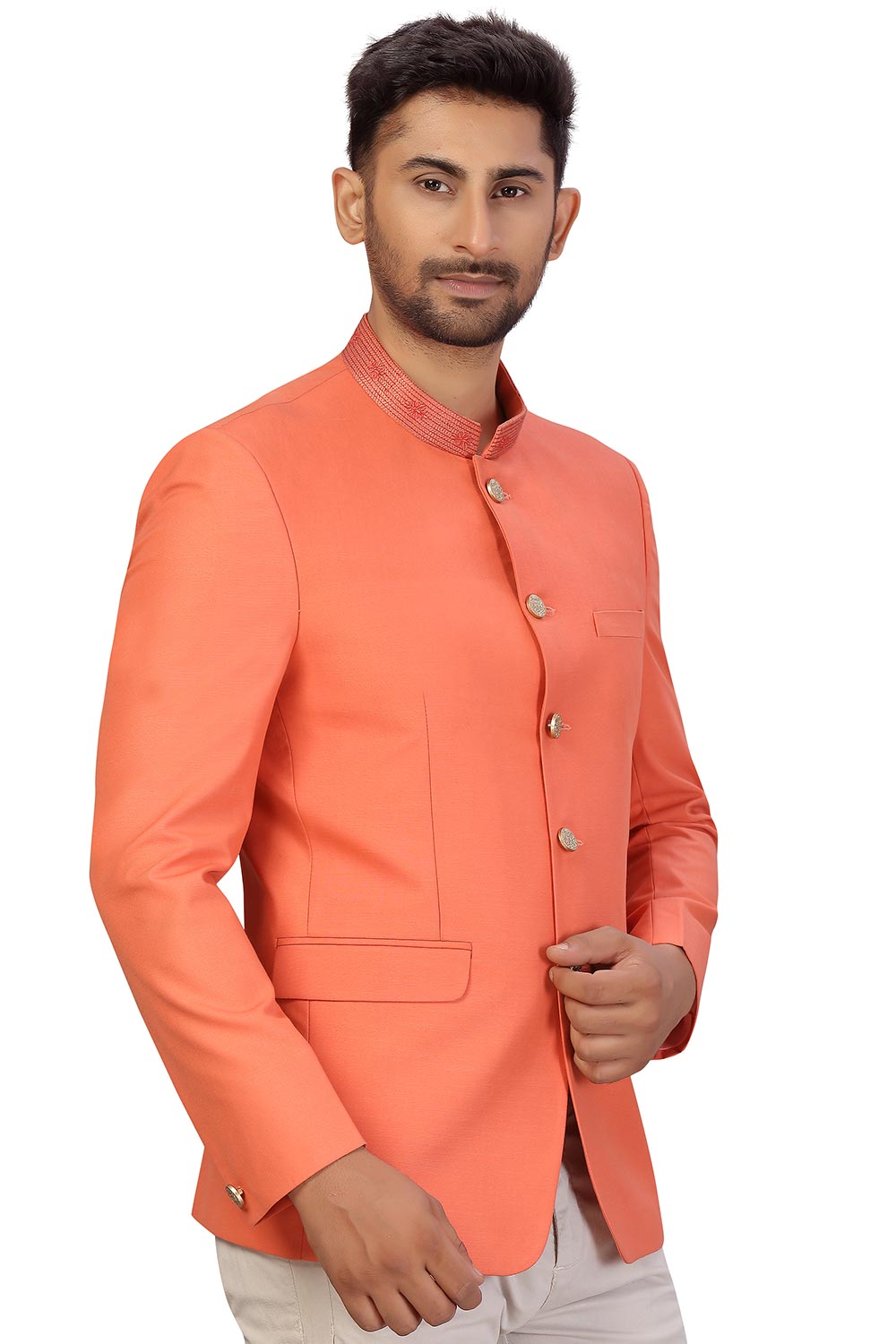 Buy Men's Suiting Fabric  Solid Jodhpuri in Dark Peach  Online - Zoom In