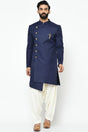 Buy Men's Art Silk  Solid Sherwani Set in Navy Blue Online