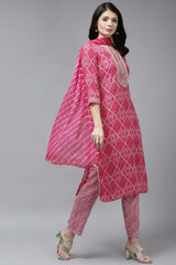 Pink Pure Cotton Embroidered Pant Suit Set
