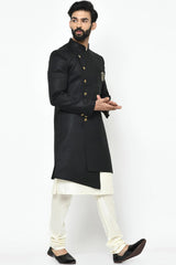 Buy Men's Art Silk  Solid Sherwani Set in Black Online