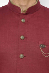 Buy Men's Art Silk  Solid Sherwani Set in Maroon  Online - Side