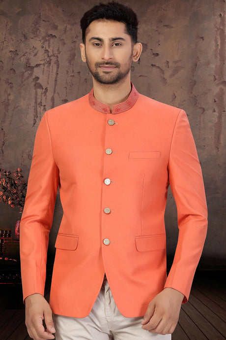 Buy Men's Suiting Fabric  Solid Jodhpuri in Dark Peach  Online