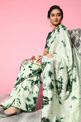 Buy Silk Blend Tie and Dye Saree in Green Online - Zoom In