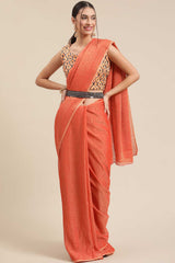 Buy Polycotton Solid Saree in Orange Online