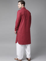 Buy Men's Maroon Cotton Solid Pathani Set Online - Front