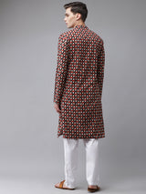 Buy Men's Beige Cotton Hand Block Printed Kurta Pajama Set Online - Back