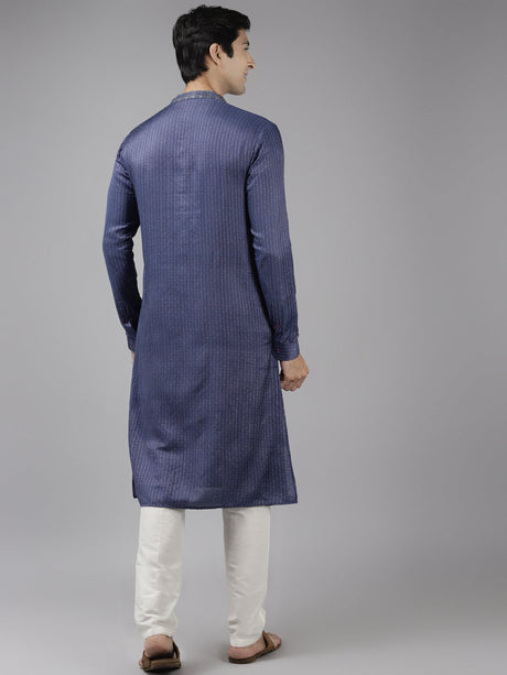 Buy Men's Purple Art Silk Woven Thread Work Kurta Pajama Set Online - Back