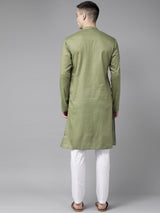 Buy Men's Green Cotton Printed Straight Kurta Online - Side