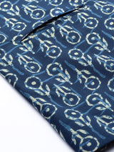 Buy Men's Blue Pure Cotton Printed Nehru Jacket Online - Side