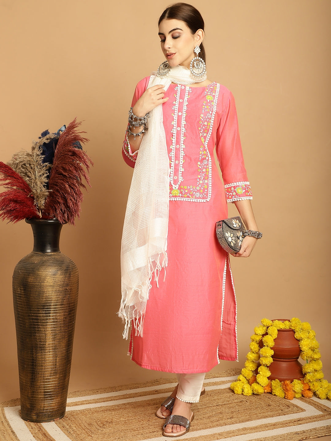 Carrot  Chanderi Printed KurtI Set