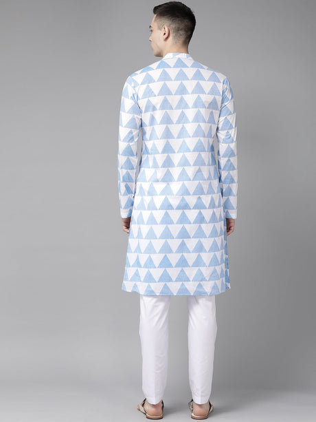 Buy Men's White Pure Cotton Printed Kurta Pajama Set Online - Side