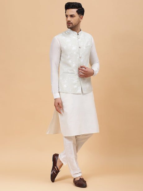 Buy Men's Green Art Silk Jacquard Woven Design Nehru Jacket Online