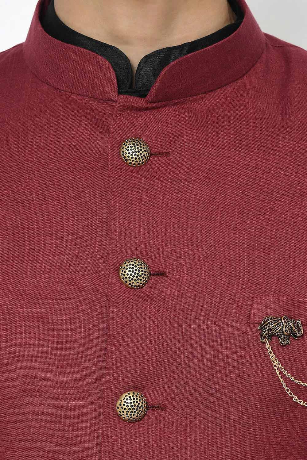 Buy Men's Art Silk  Solid Sherwani Set in Maroon  Online - Side