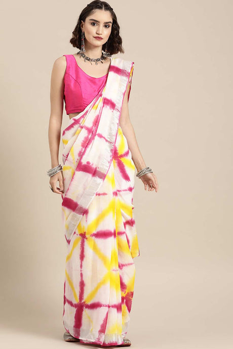 Buy Linen Tie Dye Saree in Multi Online