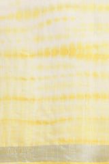 Buy Linen Tie Dye Saree in Yellow Online - Front