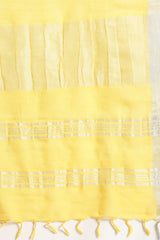 Buy Linen Tie Dye Saree in Yellow Online - Side