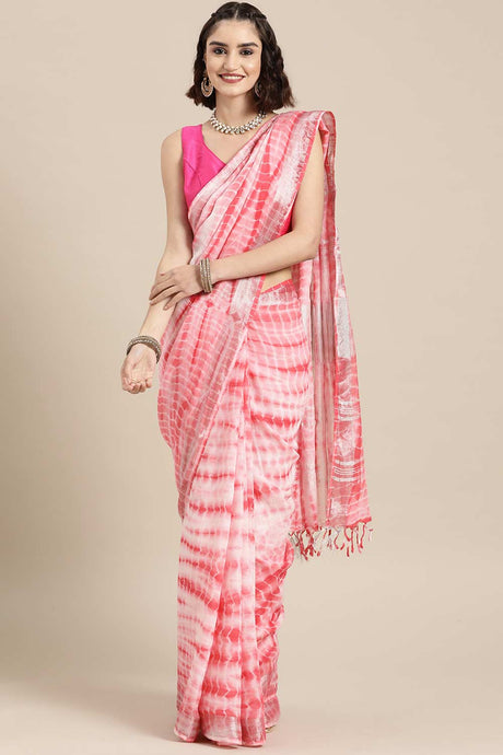 Buy Linen Tie Dye Saree in Pink Online