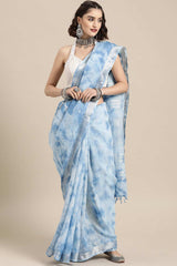 Buy Linen Tie Dye Saree in Sky Blue Online