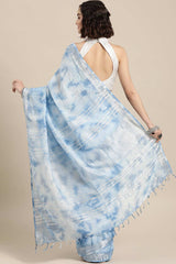 Buy Linen Tie Dye Saree in Sky Blue Online - Back