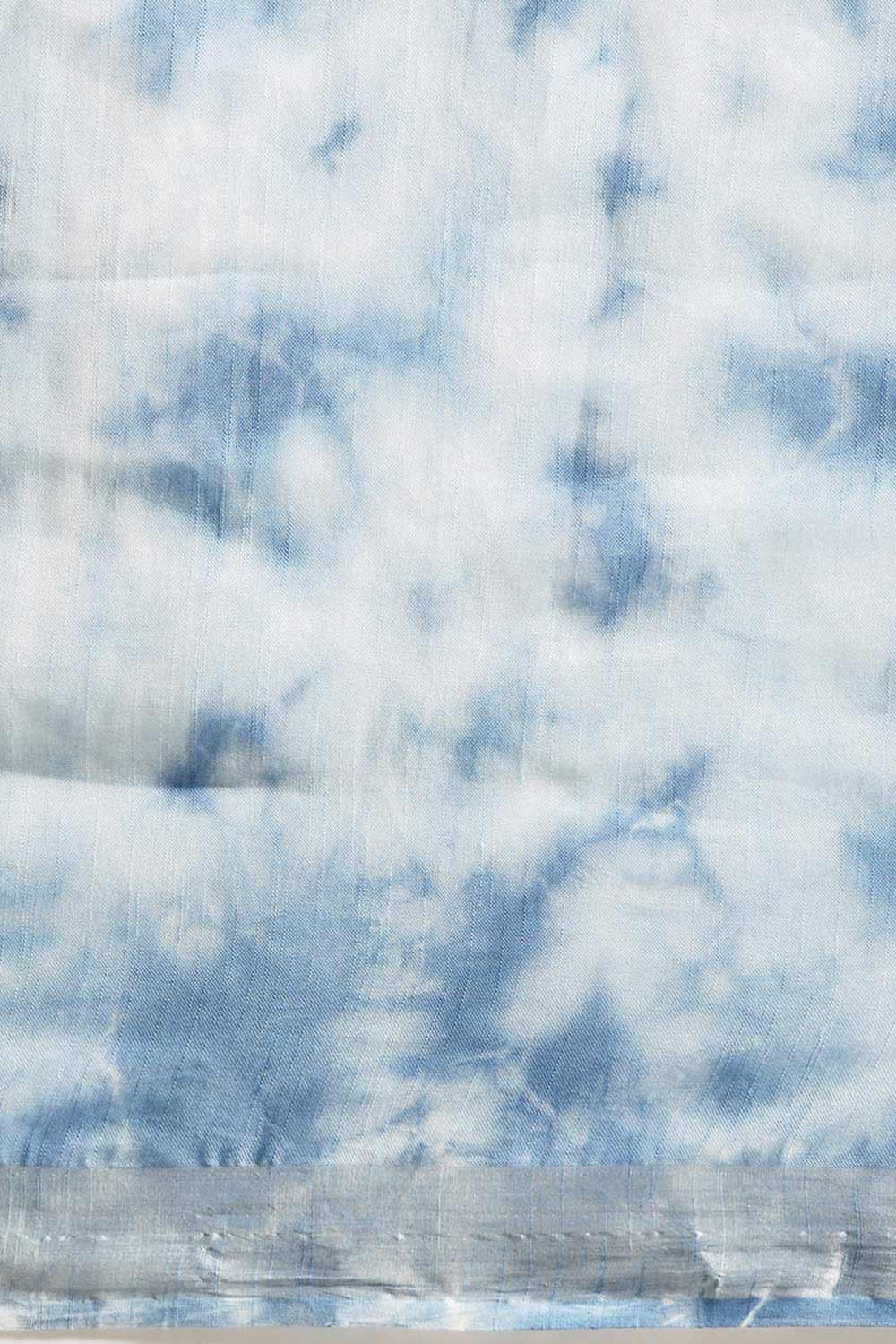 Buy Linen Tie Dye Saree in Sky Blue Online - Front