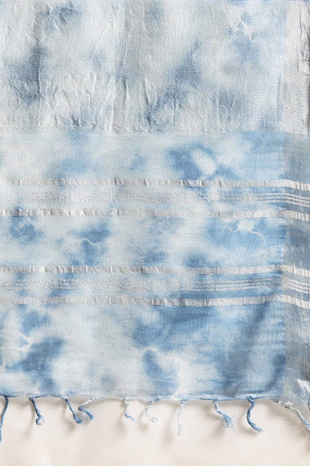 Buy Linen Tie Dye Saree in Sky Blue Online - Side